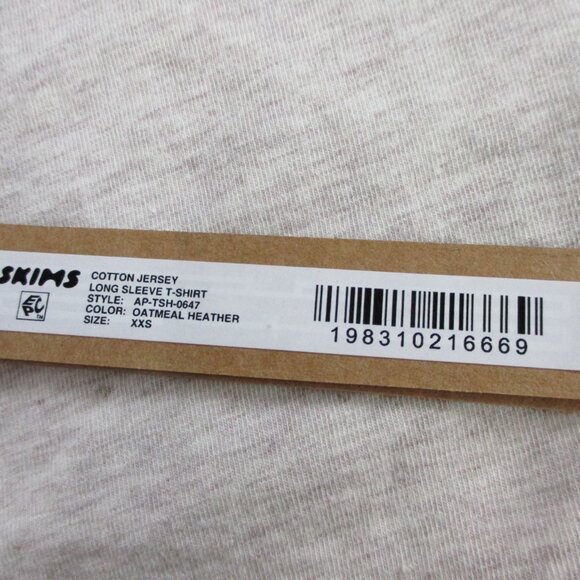 SKIMS Cotton Jersey Long Sleeve T Shirt Womens 2XS XXS Oatmeal Heather NWT - Picture 7 of 9